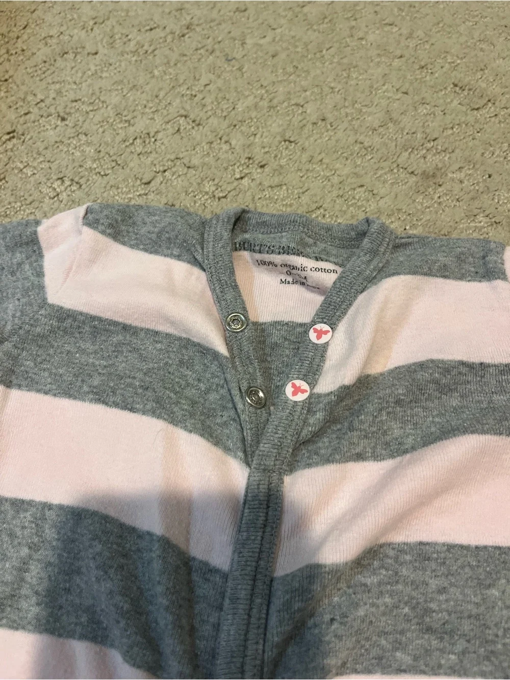 Burt's Bees Baby Pink & Gray Striped Footed One-Piece